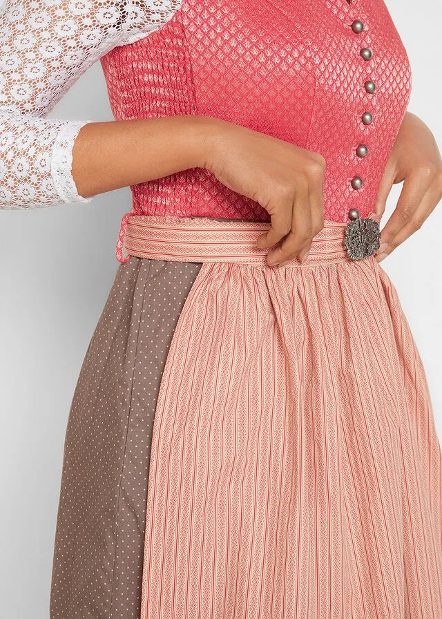 Traje tradicional hasta la rodilla con efecto cómodo (2 piezas) rojo coral/marrón medio/coral ahumado/café con leche